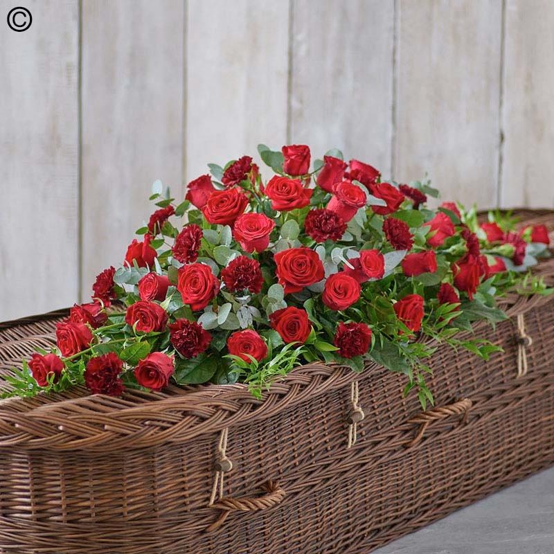 Rose and Carnation Casket Spray   Red